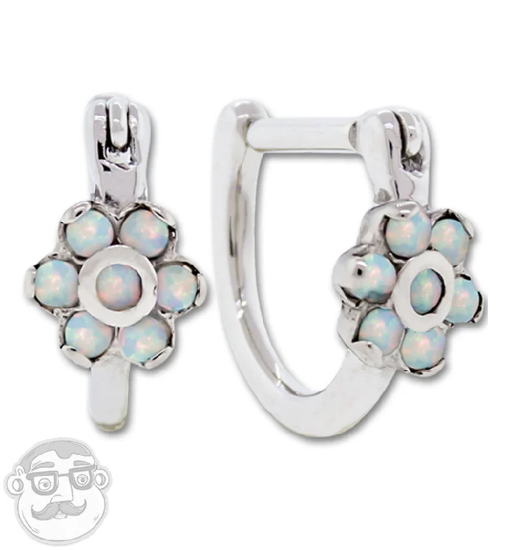 Stone relic earrings-16G Opalite Flower Tragus Clicker