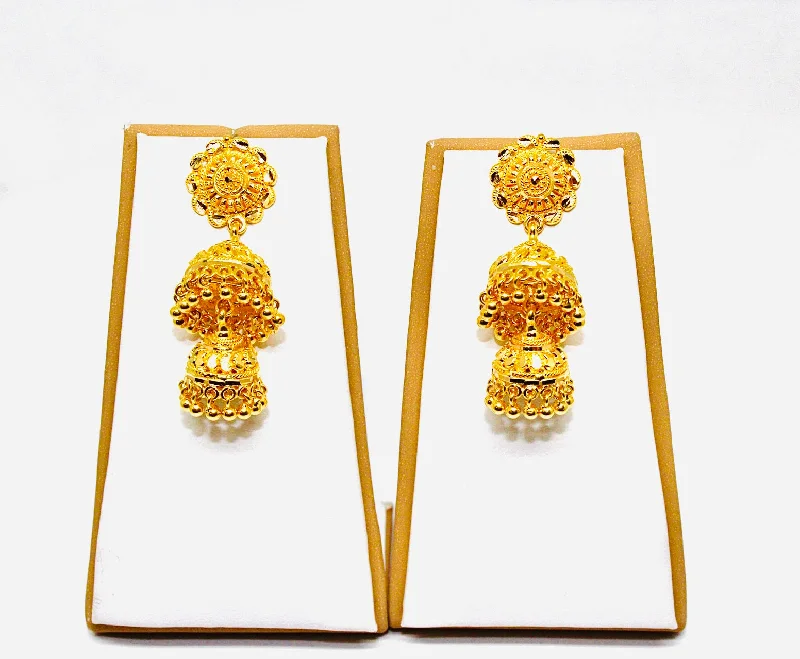 Smooth stone earrings-22K Gold Jhumka Earrings