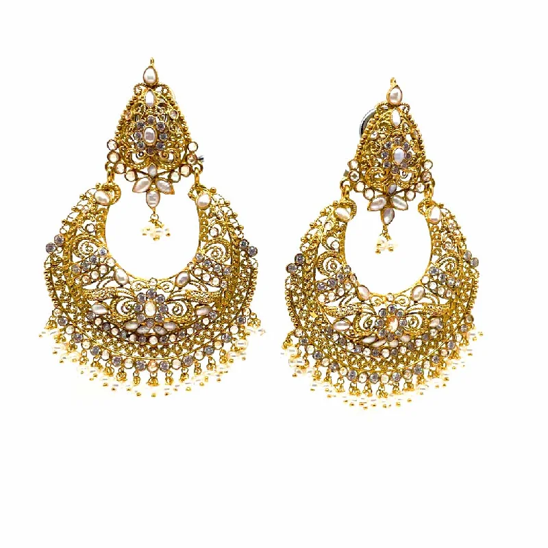 Etched groove earrings-22K Pearl Jumka Gold Earrings