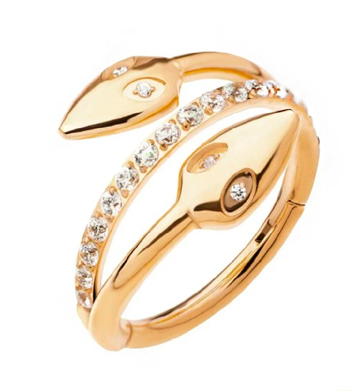 Apex stud earrings-24kt Gold PVD Snake Wrap CZ Titanium Hinged Segment Ring