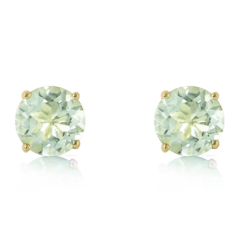 Oak twig earrings-3.1 Carat 14K Solid Gold Stud Earrings Natural Green Amethyst