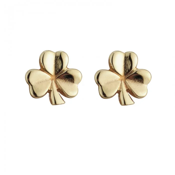 Fine swirl earrings-9K Gold Shamrock Stud Earrings