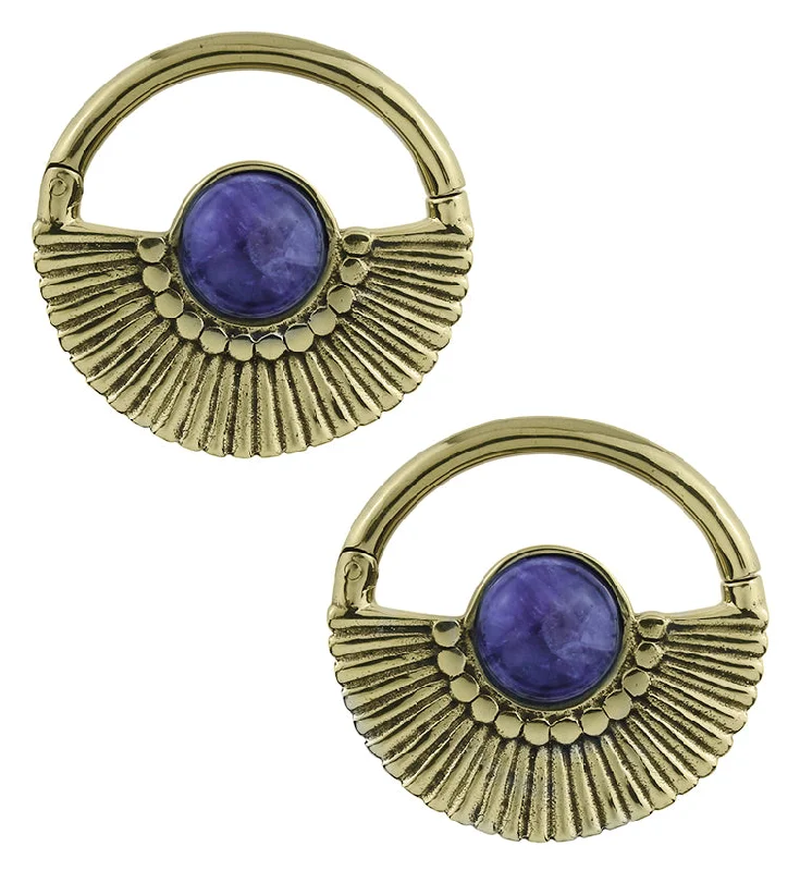 Slim bezel earrings-Amethyst Pinna Brass Hinged Ear Weights