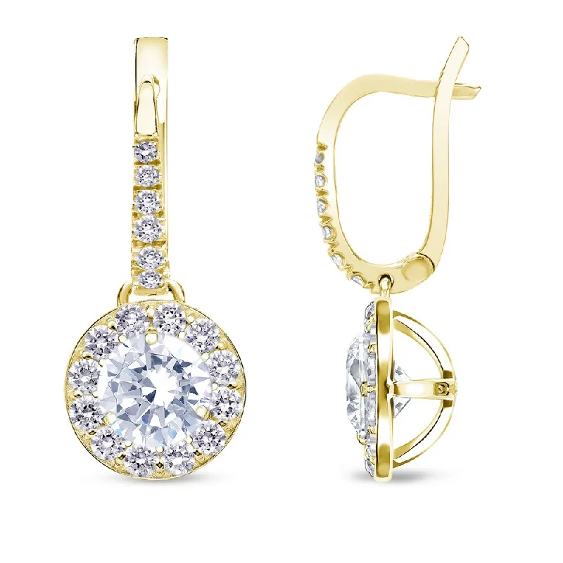 Iris flower earrings-Auriya 1/2 to 2cttw Round Halo Diamond Dangle Earrings 14k Yellow Gold (H-I, SI1-SI2)