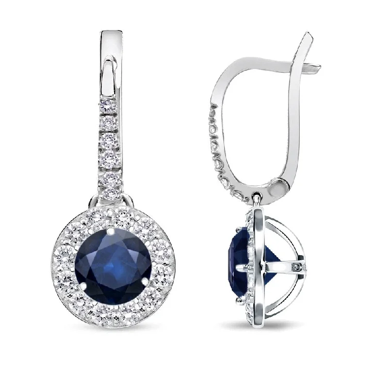 Coral ruby earrings-Auriya 1/2ct Blue Sapphire Halo Diamond Dangle Earrings 1/2cttw 14k Gold