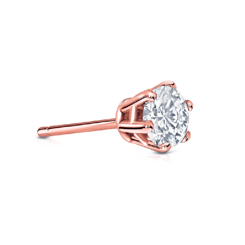 Lily set earrings-Auriya 14k Gold 1/2ct TDW Round 6-Prong SINGLE STUD (1) Diamond Earring