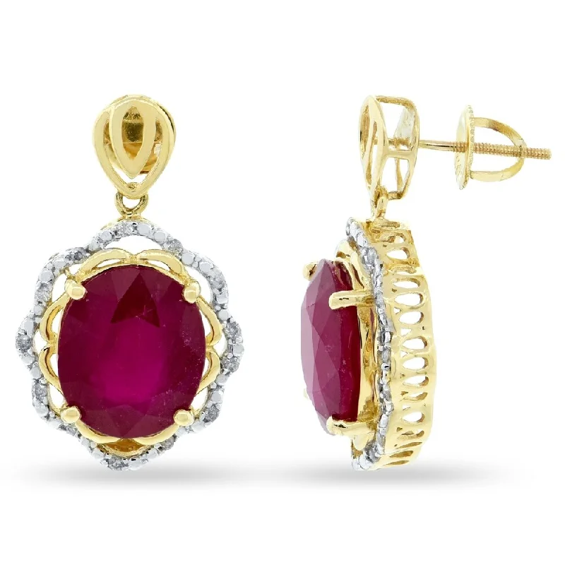 Wool band earrings-Auriya 14k Gold 16 3/4ct Ruby and 1/5ct TDW Diamond Earrings - Red