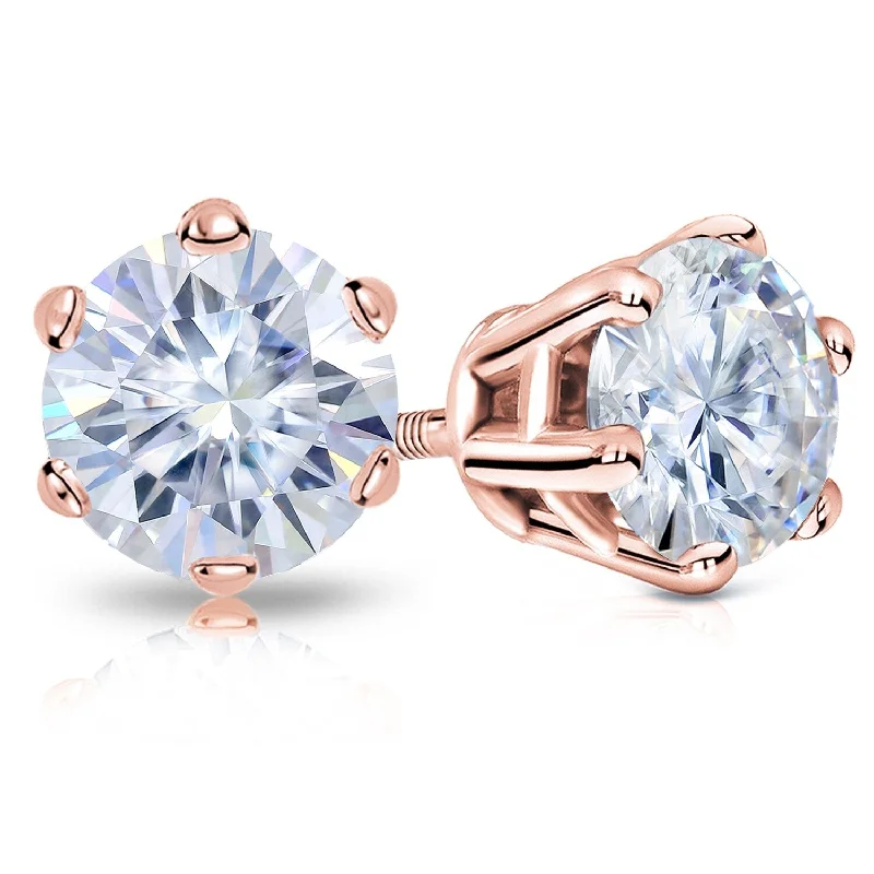 Embossed design earrings-Auriya 14k Gold 3ctw Round Moissanite Stud Earrings - 7.4 mm