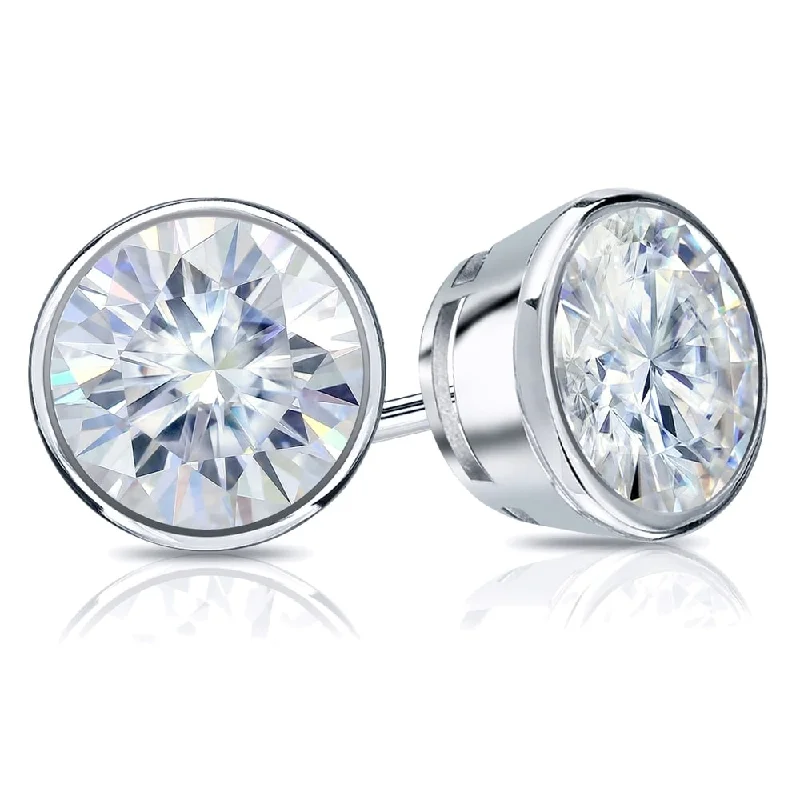 Embossed design earrings-Auriya 14k Gold 7ctw Bezel-set Round Moissanite Stud Earrings