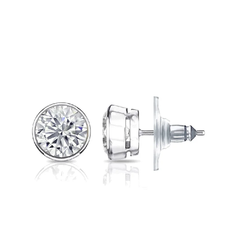 Oat stem earrings-Auriya 14k Gold Certified 2.00 carat TDW Secure-Lock Bezel Set Round Diamond Stud Earrings