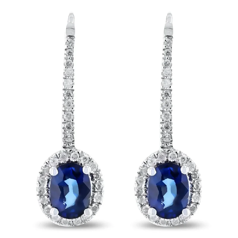 Chipped drop earrings-Auriya 14k White Gold 2 1/4ct Blue Sapphire and 3/8ct TDW Diamond Earrings