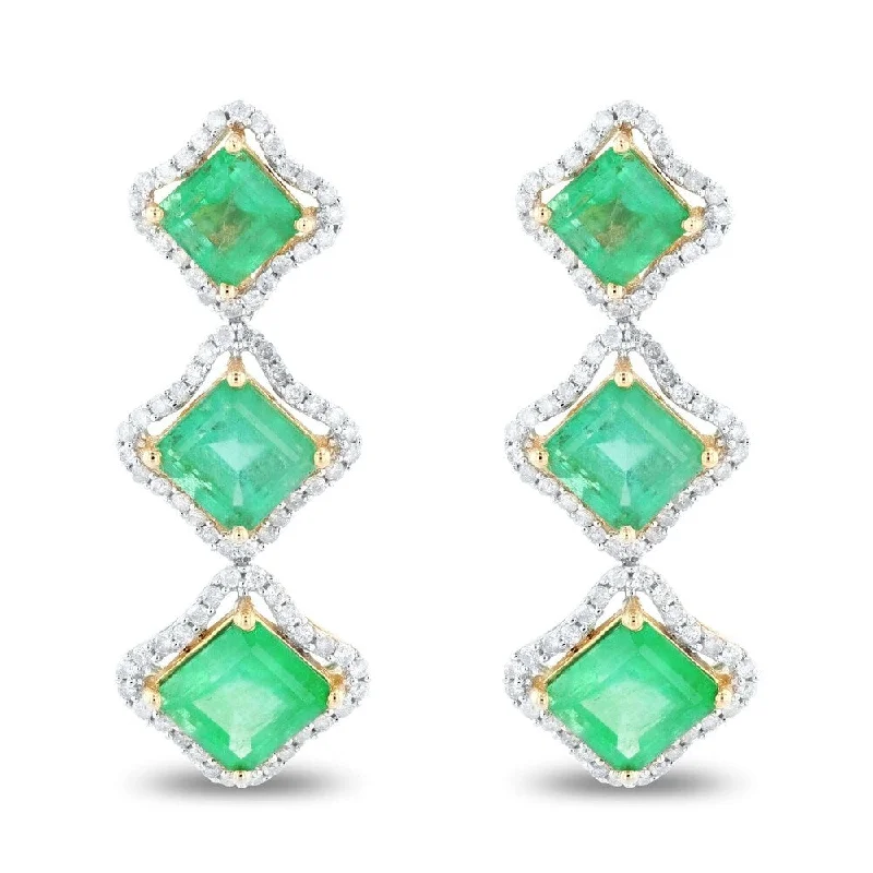 Smelted alloy earrings-Auriya 14k Yellow Gold 6 1/3ct Emerald and 1 3/4ct TDW Diamond Earrings - White