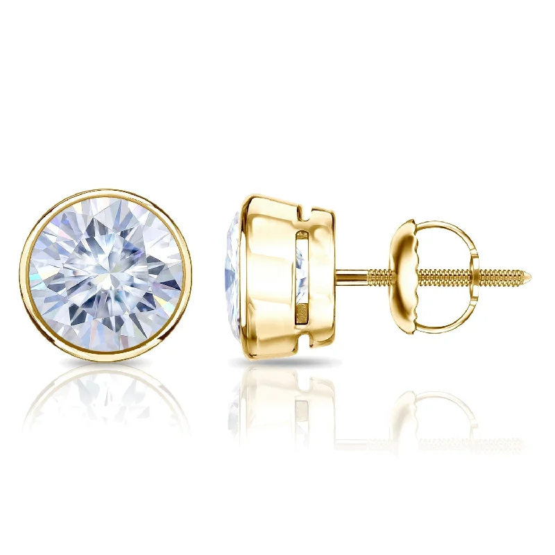 Fourteen-stone earrings-Auriya 18k Gold 1ctw Bezel-set Round Moissanite Stud Earrings - 5 mm