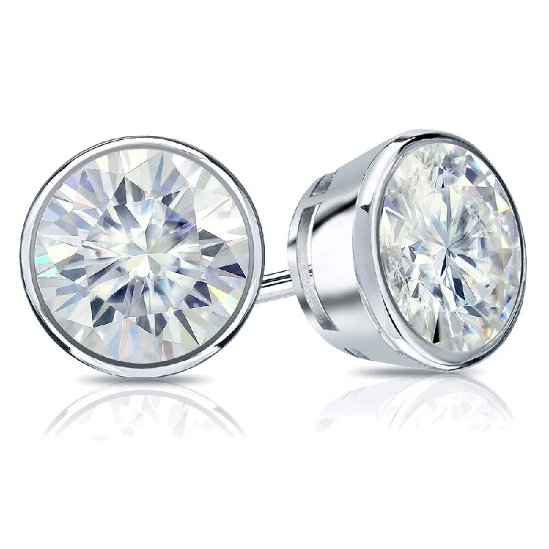 Knotted design earrings-Auriya 18k Gold 7ctw Bezel-set Round Moissanite Stud Earrings