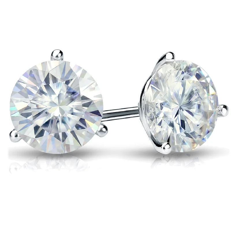 Fossil relic earrings-Auriya 1ct TGW Round Moissanite Stud Earrings Platinum 3-Prong - 5 mm, Push-Back