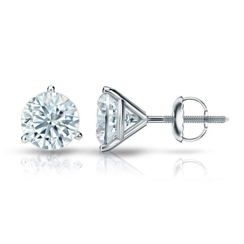 Vine drop earrings-Auriya 1ctw 3 Prong Martini Set Round Diamond Stud Earrings 18kt Gold Certified