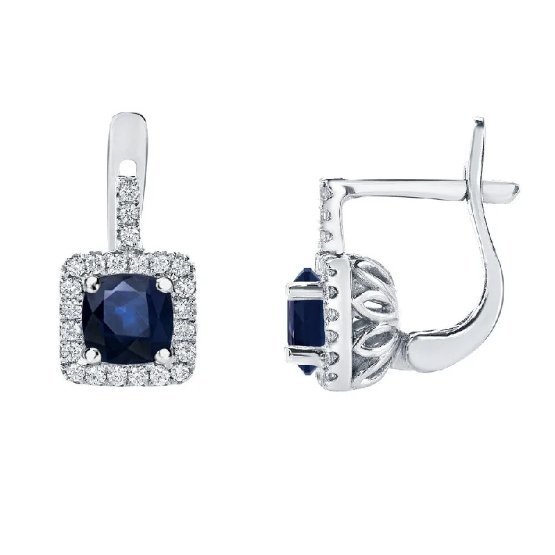 Crest gem earrings-Auriya 2ct Cushion-cut Blue Sapphire Halo Diamond Earrings 2/5ctw 14k Gold