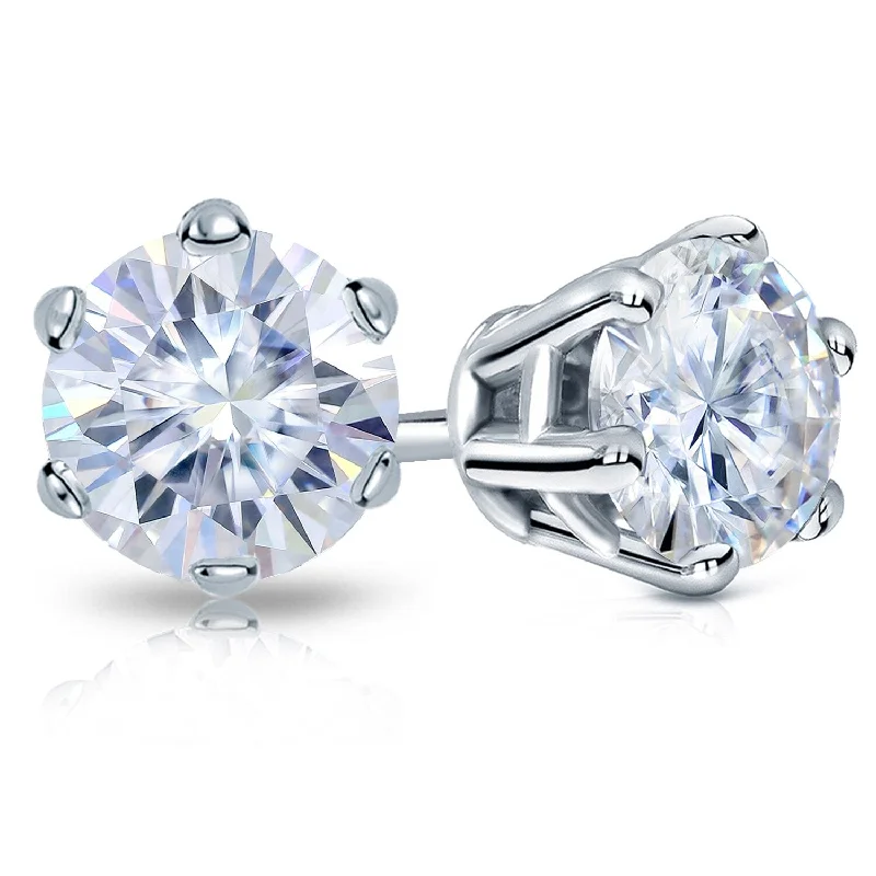 Tin cast earrings-Auriya 3ctw Round Moissanite Stud Earrings 18k Gold - 7.4 mm