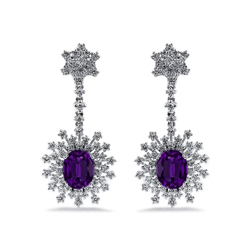 Folk craft earrings-Auriya 4 5/8ct Fancy Oval-cut Amethyst Halo Diamond Drop Earrings 1 7/8ctw 18k Gold