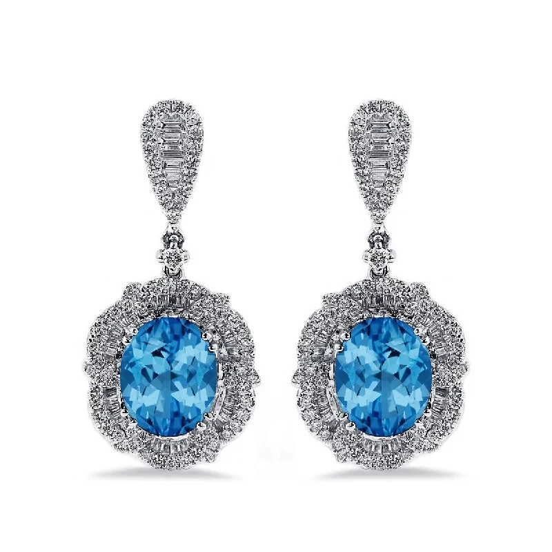 Pine bark earrings-Auriya 6 3/8ct Fancy Oval-cut Topaz Halo Diamond Drop Earrings 2 1/8ctw 18k Gold