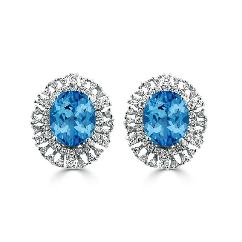 Polished gem earrings-Auriya 6 3/8ct Fancy Oval-cut Topaz Halo Diamond Earrings 1 1/10cttw 18K Gold