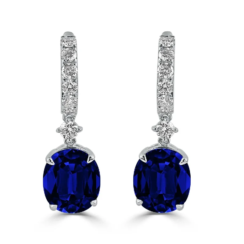 Ridge stud earrings-Auriya Fancy 13 7/8ct Blue Sapphire Oval and 1 1/4ctw Diamond Dangle Earrings 18k White Gold