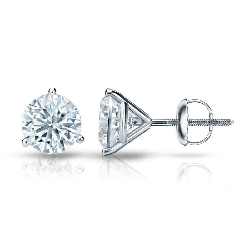 Tartan weave earrings-Auriya Platinum 1 1/2ctw 3 Prong Martini Set Round Diamond Stud Earrings GIA Certified