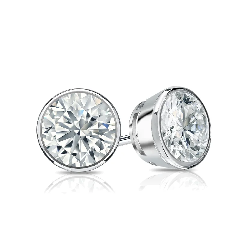 Gill ridge earrings-Auriya Platinum 3ctw Bezel-set Round Moissanite Stud Earrings - 7.4 mm