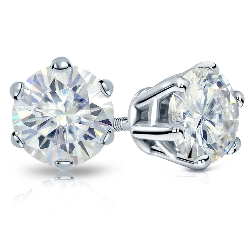 Polished gem earrings-Auriya Platinum 3ctw Round Moissanite Stud Earrings - 7.4 mm