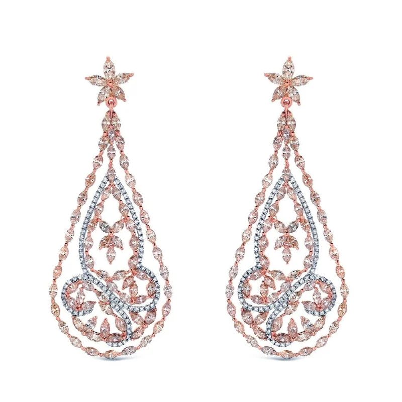 Lunar drop earrings-Auriya Unique 15 3/5ctw Fancy Diamond Dangle Earrings 14k Two-tone Gold (H-I, SI1-SI2)