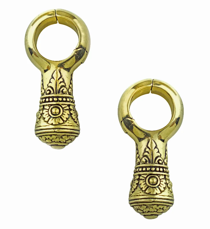 Secret glyph earrings-Baroque Totem Brass Hinged Ear Weights