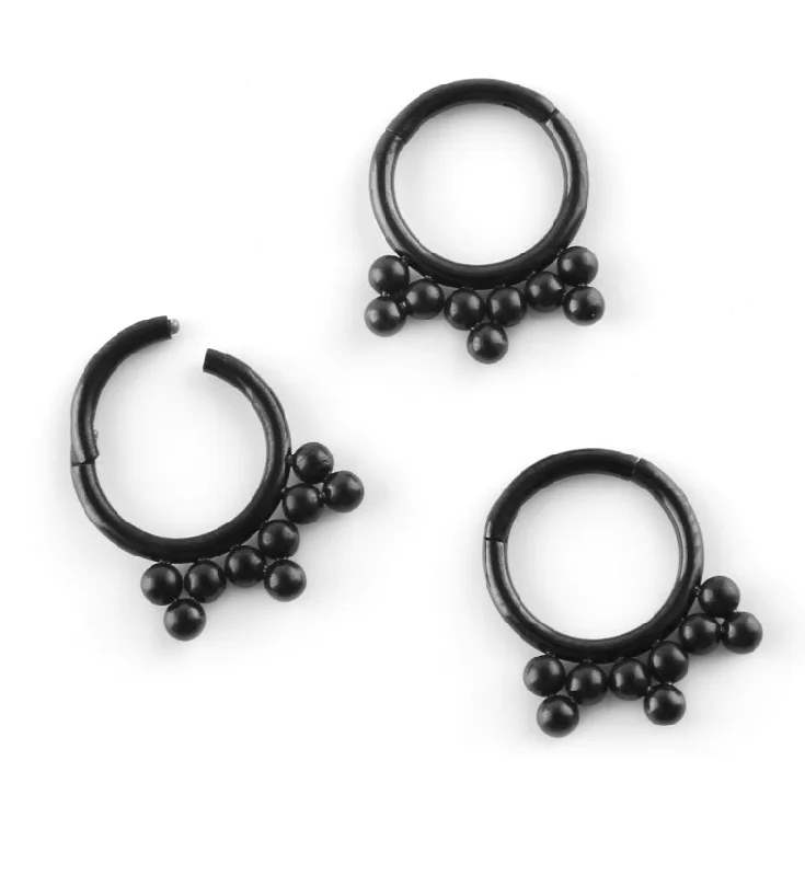 Scratched finish earrings-Black PVD Multi Beaded Hinged Segment Ring