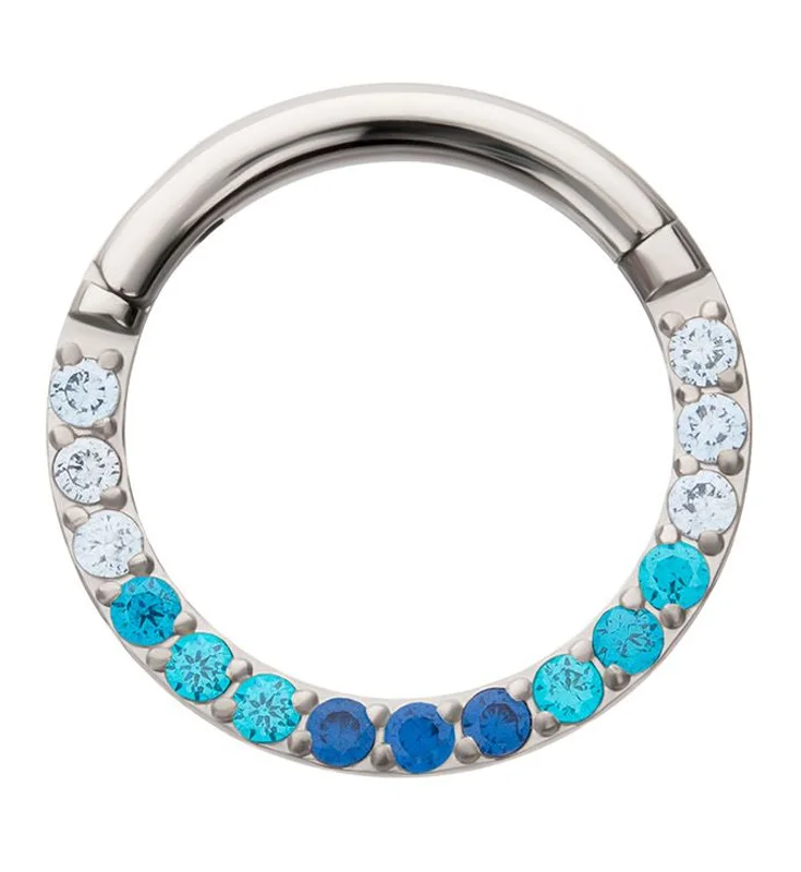 Ribbed edge earrings-Blue Ombre CZ Titanium Hinged Segment Ring