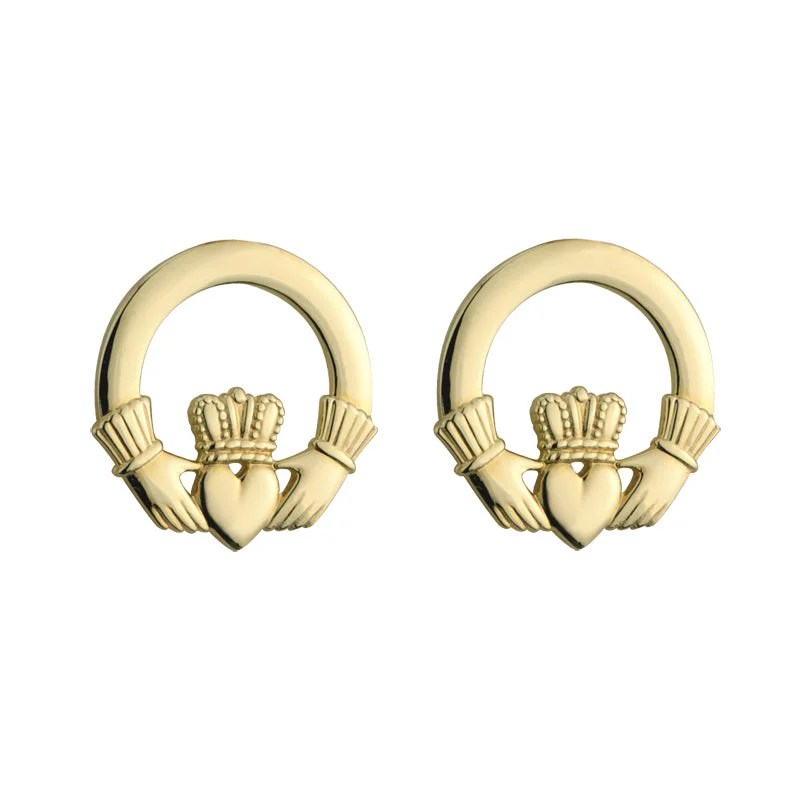 Curved metal earrings-14K Gold Small Claddagh Stud Earrings