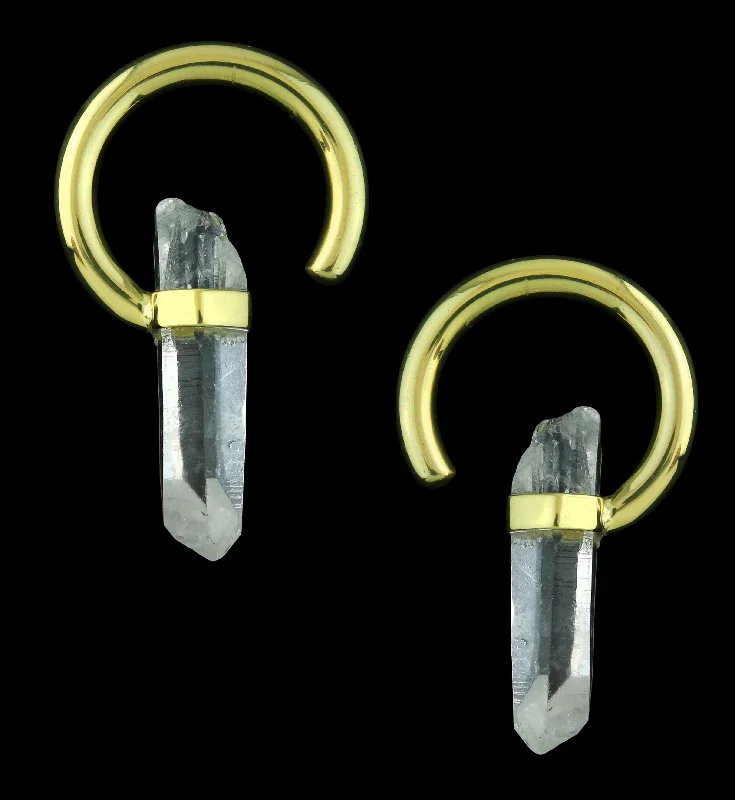 Antique mine earrings-Clear Crystal Hoop Brass Ear Weights