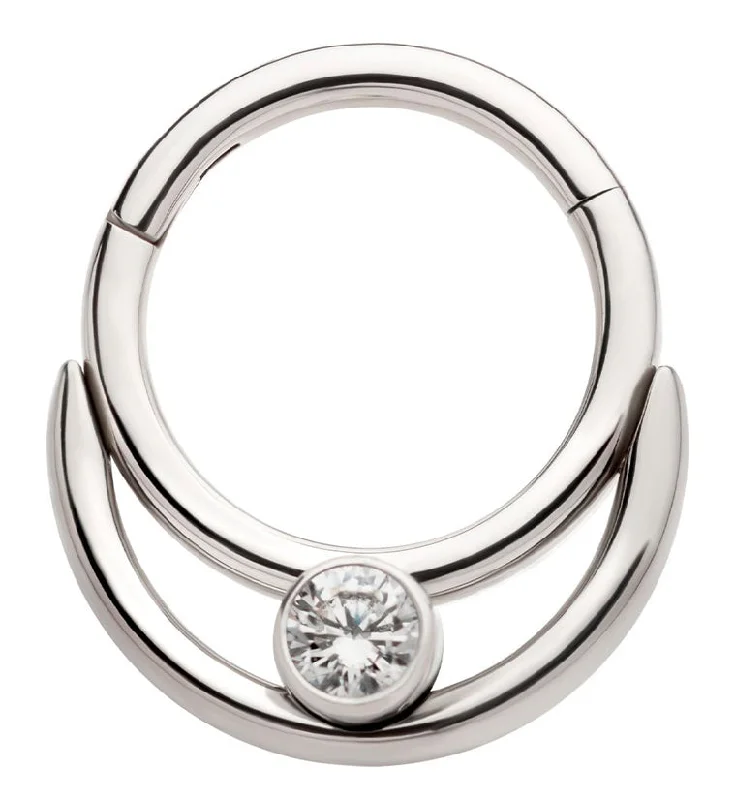 Plaid check earrings-Double Hoop Bezel Clear CZ Stainless Steel Hinged Segment Ring