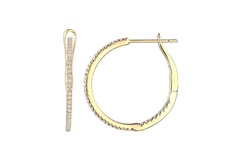 Rain drop earrings-Earrings 14kt Gold Round Large Hoops & Diamonds