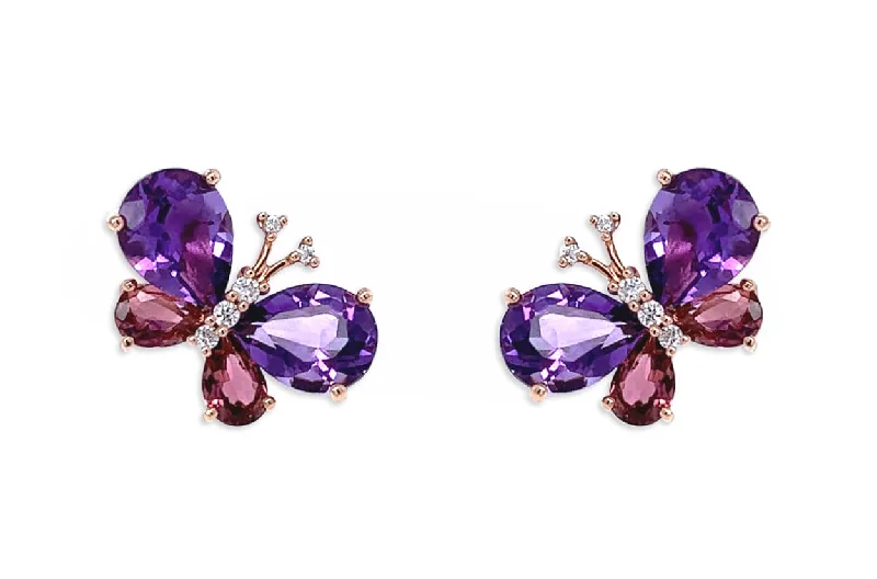 Slit vent earrings-Earrings 18kt Gold Butterflies Amethyst Tourmalines & Diamonds