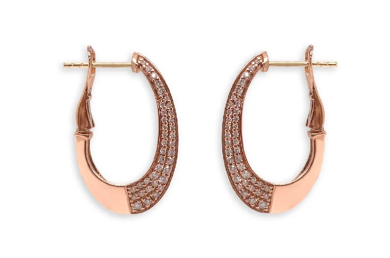 Rotating gem earrings-Earrings 14kt Gold Hoops One Side Diamonds