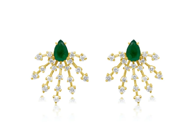 Faceted cut earrings-Earrings 14kt Gold Pear Emeralds & Diamonds Stardusts