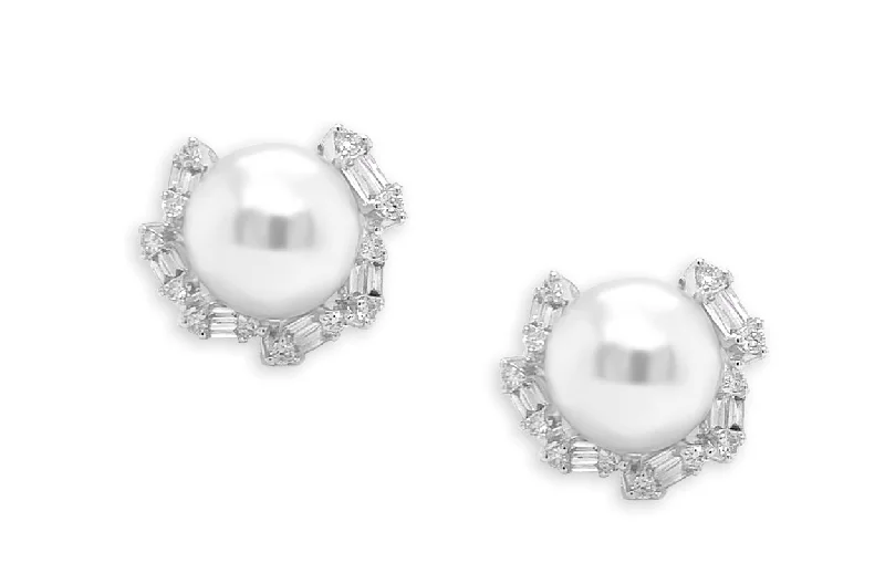 Triple knot earrings-Earrings 18kt Gold Pearls & Surrounding Diamonds Studs