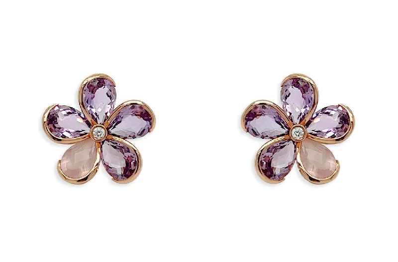 Copper relic earrings-Earrings 18kt Gold Quartz & Amethysts Flowers