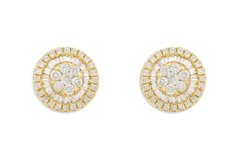 Hazy dawn earrings-Earrings 18kt Yellow Gold Baguette & Round Diamonds Pizza