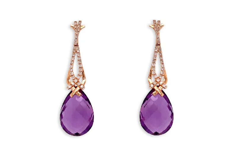 Steel forged earrings-Earrings Amethyst Tear & Diamonds