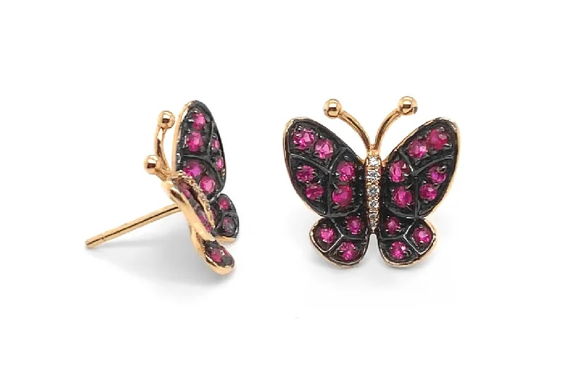 Mosaic stripe earrings-Earrings Butterfly Pink Sapphire in 18kt Gold