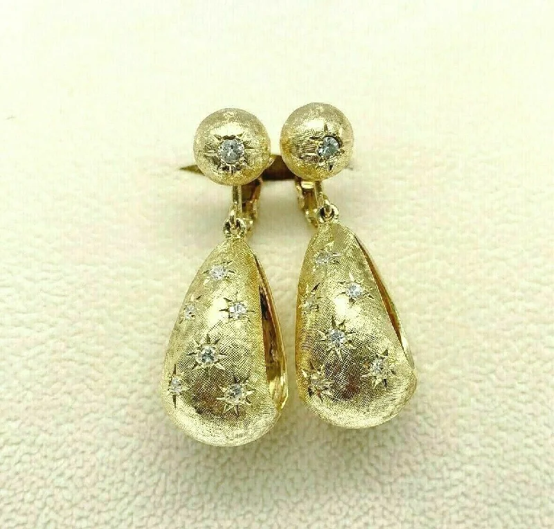 Scratched finish earrings-Estate 0.46 Carats t.w. Florentine Diamond Dangle Earrings 14 Karat Yellow Gold