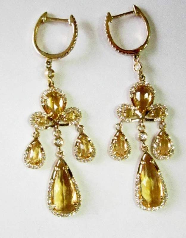 Tulip petal earrings-Fine 4.20TCW Natural Pear Citrine Dangling/Chandelier Earrings 14k Yellow Gold