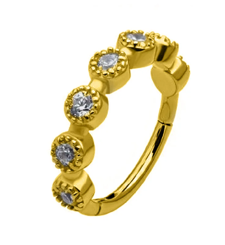 Ocean crest earrings-Gold PVD Clear CZ Band Hinged Segment Ring