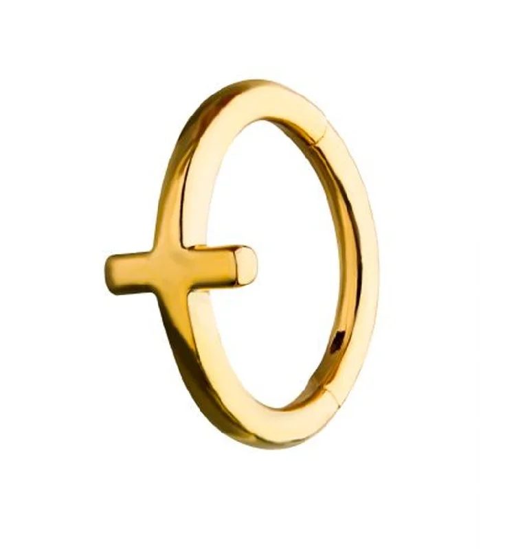 Toned hue earrings-Gold PVD Cross Hinged Segment Ring