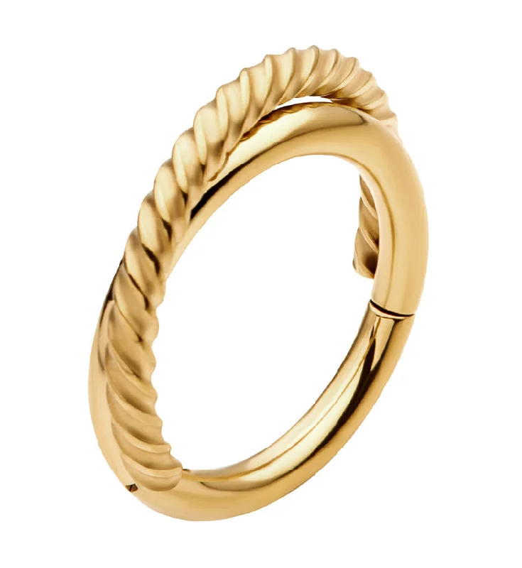 Blended grain earrings-Gold PVD Entwine Twist Stainless Steel Hinged Segment Ring